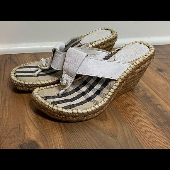 Burberry Sz EU 37 White Leather Espadrilles Wedge Heels - Picture 2 of 8